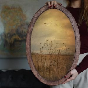 Field Painting,Natural Wall Art,Golden Wall Art,Wooden Wall Art,Wall Plaque,Oval Wall Decor,Wooden Wall Plaque,Oval Painting,Christmas Gift