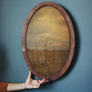 Field Painting,Natural Wall Art,Golden Wall Art,Wooden Wall Art,Wall Plaque,Oval Wall Decor,Wooden Wall Plaque,Oval Painting,Christmas Gift