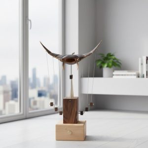 Wooden Manta Ray Kinetic Desk Sculpture – Mechanical Moving Wood Automata Decor