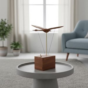 Handcrafted Wooden Swan Automaton – Kinetic Flying Bird Mechanical Wood Sculpture