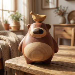 Handmade Wooden Bear Figurine – Rustic Desk Decor Forest Animal Wood Sculpture