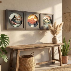 3D Layered Wood Wall Art Set – Nature Landscape Mountain Forest Ocean MDF Artwork